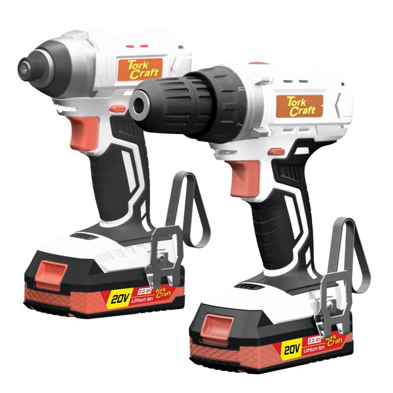 [TC20002] Drill &amp; Impact Driver Twin Pack 20v 2 X 2.0ah Bat Std Charg Carry Bag