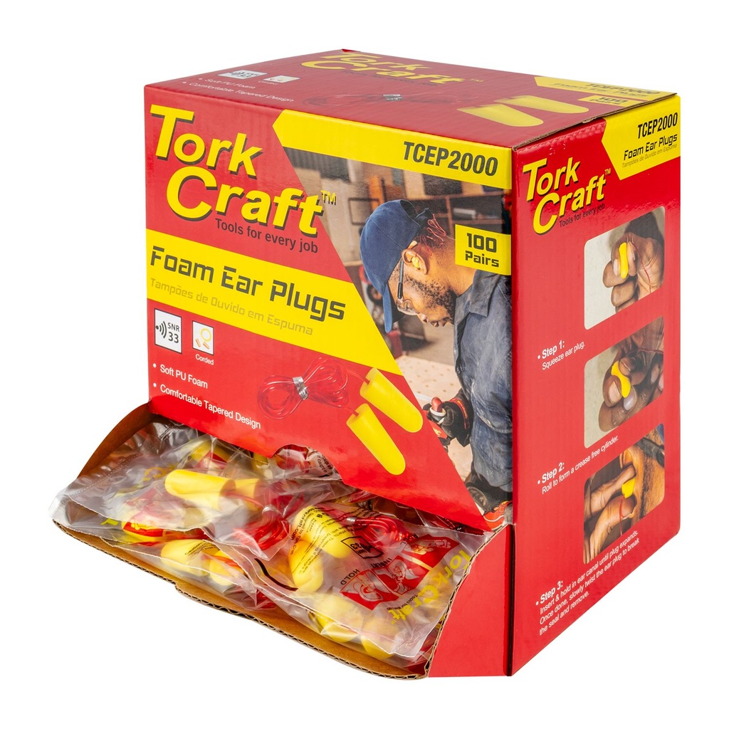 [TCEP2000] Ear Plug Corded 1pr Poly Bag 100 Pr Per Box Bullet Shape Yellow