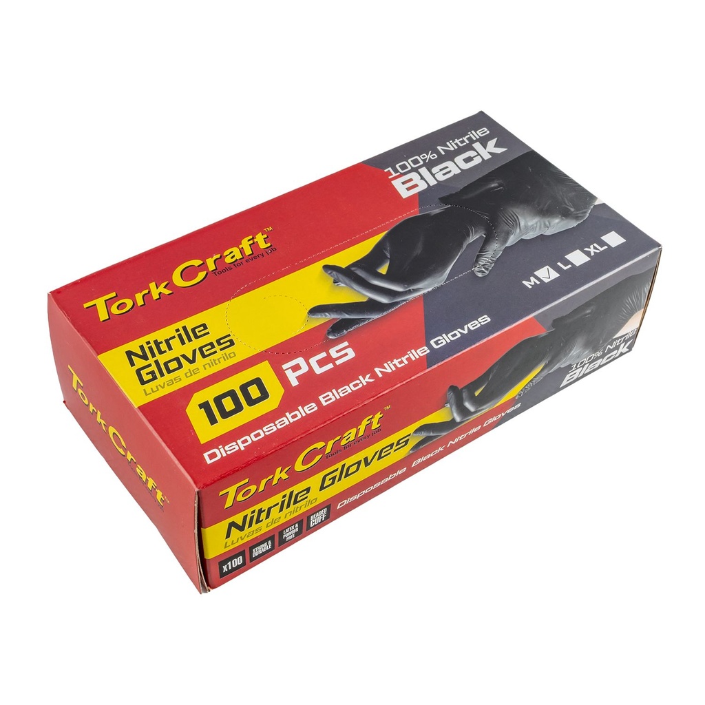 [GL130] Nitrile Glove L/duty Medium Black 100pc T/box